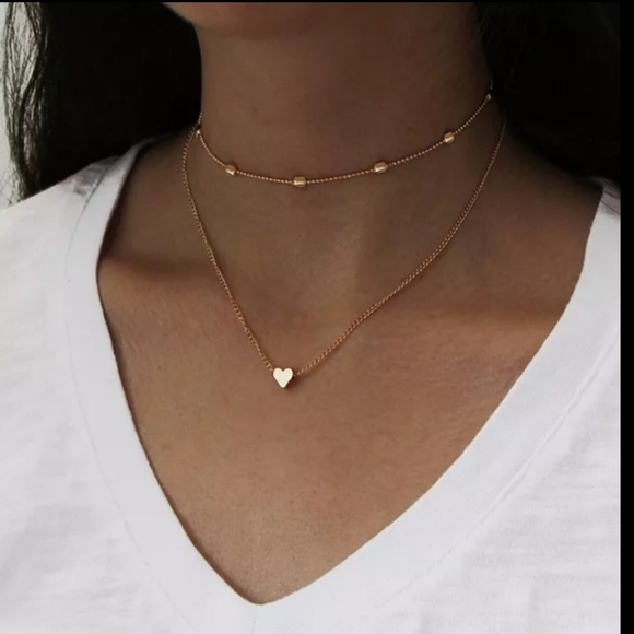 Dainty Heart Gold Chain Choker Charm Necklace Pendant Boho Multi Layered - Picture 1 of 3